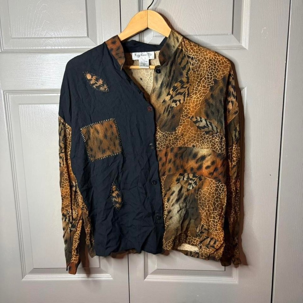 Y2K animal print button up  Size L key lime pie abstract polo fairy festival